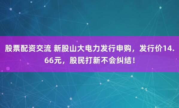 股票配资交流 新股山大电力发行申购，发行价14.66元，股民打新不会纠结！