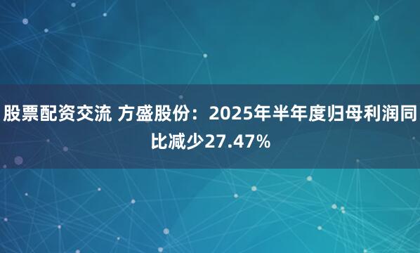 股票配资交流 方盛股份：2025年半年度归母利润同比减少27.47%